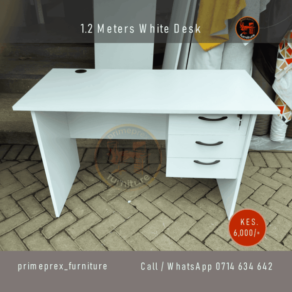 1.2whitedesk 1.2 Meters White Office Desk with Drawers