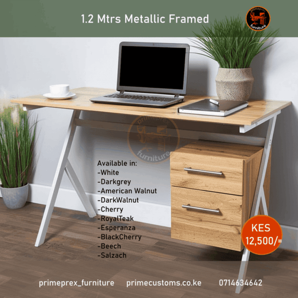1.2M Metallic Framed Desk with Storage